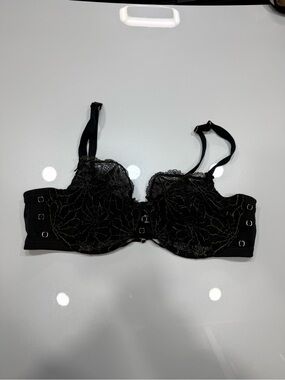 Cacique Black/Gold Seriously Sexy Unlined Balconette Strappy Bra 44DD Lace Strap